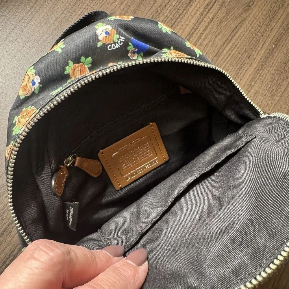 NEW Coach F57636 Tea Rose Floral Print‎ Nylon Mini Charlie Backpack- Black Multi